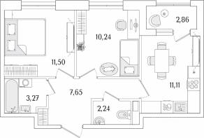 ЖК «Гранат», планировка 2-комнатной квартиры, 47.44 м²