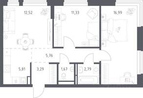 ЖК «Новое Видное», планировка 2-комнатной квартиры, 59.50 м²
