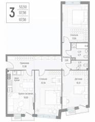 МЖК «Эльйон», планировка 3-комнатной квартиры, 97.70 м²