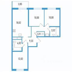 ЖК «Аэросити Life», планировка 3-комнатной квартиры, 69.38 м²