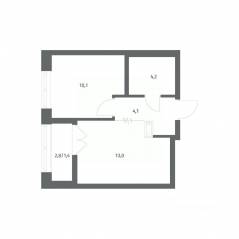 ЖК «NEWПИТЕР», планировка 1-комнатной квартиры, 32.86 м²