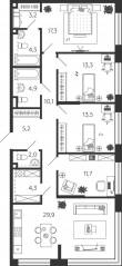 ЖК «Жилой квартал Shagal», планировка 4-комнатной квартиры, 119.10 м²