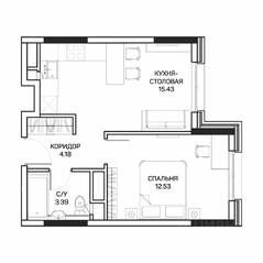 МФК «Clementine», планировка 1-комнатной квартиры, 36.00 м²