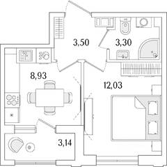 ЖК «Гранат», планировка 1-комнатной квартиры, 29.33 м²