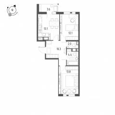 ЖК «Монография», планировка 2-комнатной квартиры, 57.50 м²