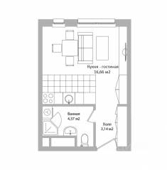 МФК Инвест-отель «Адрес», планировка студии, 24.20 м²