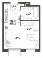ЖК Арт-квартал «Публицист», планировка студии, 26.16 м²