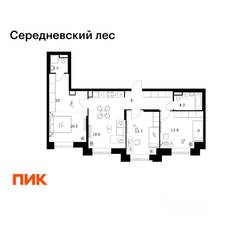 ЖК «Середневский лес», планировка 3-комнатной квартиры, 80.00 м²