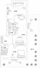 ЖК «БелАрт», планировка 2-комнатной квартиры, 99.50 м²
