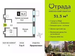 ЖК «Никольский квартал Отрада», планировка студии, 31.30 м²