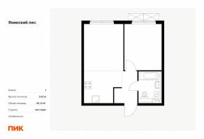 ЖК «Янинский лес», планировка 1-комнатной квартиры, 36.13 м²