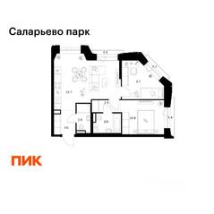 ЖК «Саларьево парк», планировка 2-комнатной квартиры, 57.20 м²