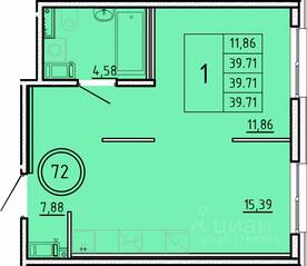 МЖК «Образцовый квартал 16», планировка 1-комнатной квартиры, 39.71 м²