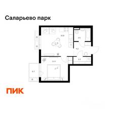 ЖК «Саларьево парк», планировка 1-комнатной квартиры, 37.90 м²