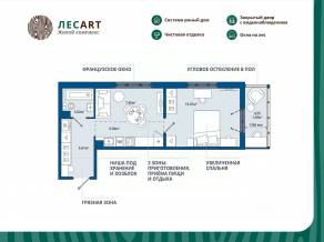 ЖК «ЛесART», планировка 1-комнатной квартиры, 40.04 м²