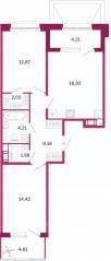 ЖК «Дом на Курской», планировка 2-комнатной квартиры, 66.12 м²