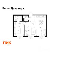 ЖК «Белая Дача парк», планировка 2-комнатной квартиры, 58.40 м²