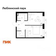 ЖК «Люблинский парк», планировка 1-комнатной квартиры, 33.40 м²