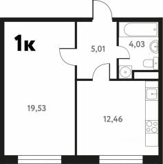 ЖК «Южное Пушкино», планировка 1-комнатной квартиры, 41.15 м²