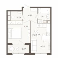 ЖК «Знатный», планировка 1-комнатной квартиры, 37.00 м²