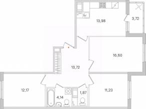 ЖК «Ясно. Янино», планировка 3-комнатной квартиры, 75.57 м²