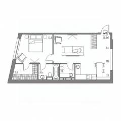 Апарт-комплекс «Residence 15», планировка 2-комнатной квартиры, 54.90 м²