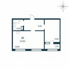 ЖК «Расцветай в Янино», планировка 1-комнатной квартиры, 51.60 м²