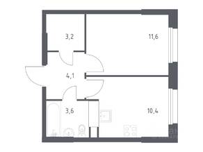 ЖК «ЭкоБунино», планировка 1-комнатной квартиры, 31.90 м²