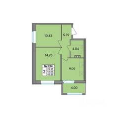 ЖК «Рождественский квартал», планировка 2-комнатной квартиры, 45.88 м²