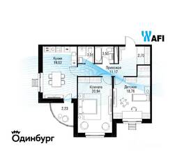 ЖК «Одинбург», планировка 2-комнатной квартиры, 82.20 м²