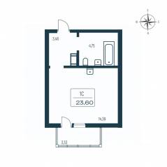 ЖК «Расцветай в Янино», планировка студии, 23.30 м²