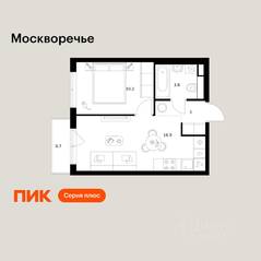 ЖК «Москворечье», планировка 1-комнатной квартиры, 34.40 м²