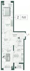 ЖК «Riga Hills», планировка 2-комнатной квартиры, 75.40 м²