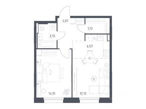 ЖК «Заречье Парк», планировка 1-комнатной квартиры, 45.66 м²