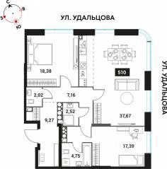 ЖК «Инноватор», планировка 3-комнатной квартиры, 99.16 м²