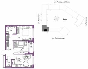 ЖК «Страна.Парковая», планировка 3-комнатной квартиры, 54.13 м²