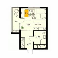 ЖК «Химки Тайм», планировка студии, 20.75 м²