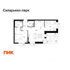 ЖК «Саларьево парк», планировка 2-комнатной квартиры, 61.30 м²