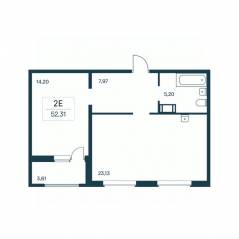 ЖК «Расцветай в Янино», планировка 1-комнатной квартиры, 52.20 м²