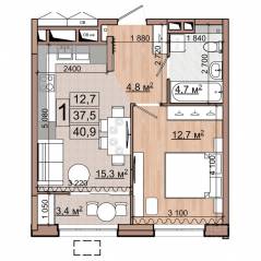 ЖК «Гранд Комфорт», планировка 1-комнатной квартиры, 40.90 м²