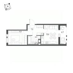ЖК «Монография», планировка 1-комнатной квартиры, 39.70 м²