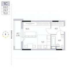 ЖК «Пироговская Ривьера», планировка студии, 29.80 м²
