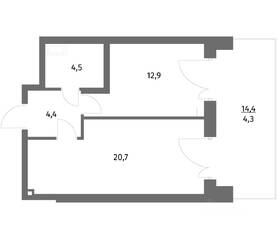 ЖК «Парусная 1», планировка 1-комнатной квартиры, 46.80 м²