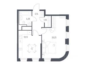 ЖК «Квартал на воде», планировка 1-комнатной квартиры, 45.27 м²