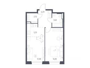 ЖК «Заречье Парк», планировка 1-комнатной квартиры, 47.29 м²