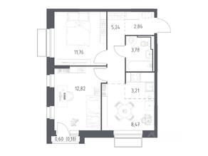 ЖК «Долина Яузы», планировка 2-комнатной квартиры, 48.32 м²