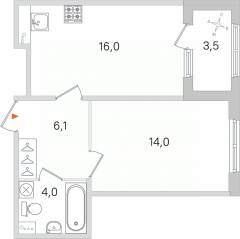 МЖК «Дубровский», планировка 1-комнатной квартиры, 41.85 м²