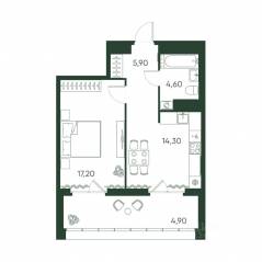 ЖК «Моисеенко, 10», планировка 1-комнатной квартиры, 46.90 м²