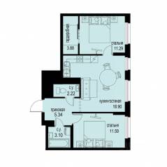 ЖК «ID Murino III», планировка 2-комнатной квартиры, 56.32 м²