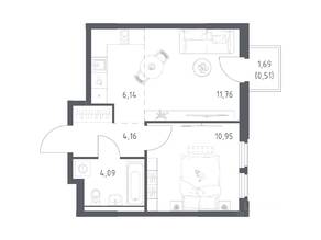 ЖК «Космический Квартал», планировка 1-комнатной квартиры, 37.61 м²